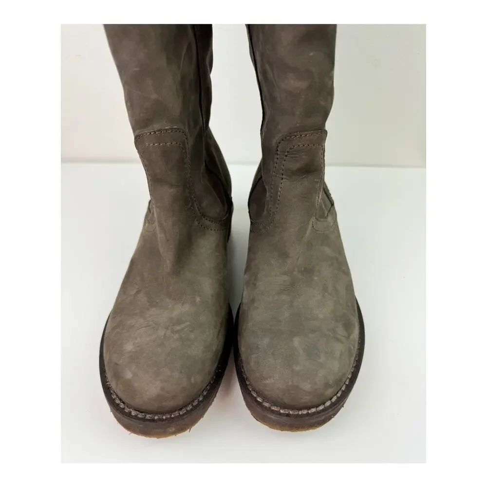 Le Jabot Suede Knee-High Boots Shearling Lined Convertible Fold Over Brown Sz 39
